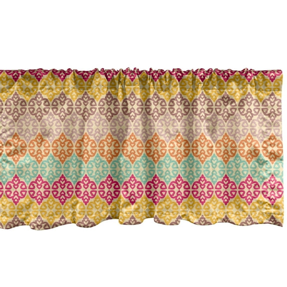 Ambesonne Ethnic Window Valance, Colorful Eastern Style Forms, 54" X 18", Beige and Multicolor