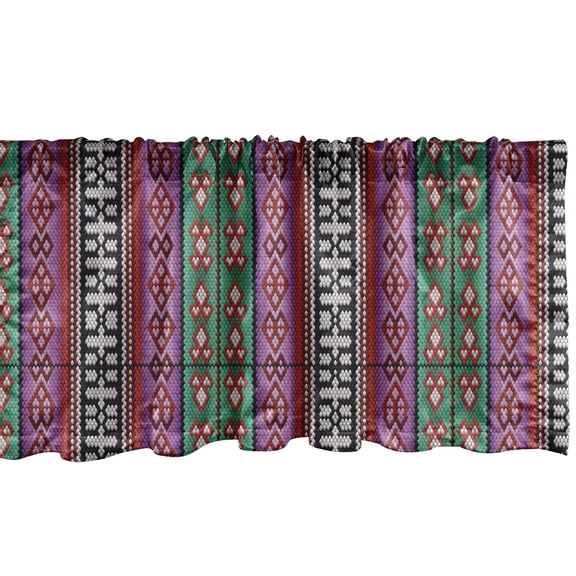 Ambesonne Ethnic Window Valance, Colorful Shapes Traditional, 54" X 12", Dark Pink Violet and Grey