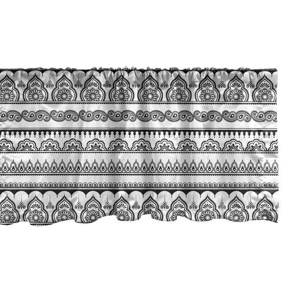 Ambesonne Ethnic Window Valance, Eastern Tattoo Design Art, 54" X 12", White Black