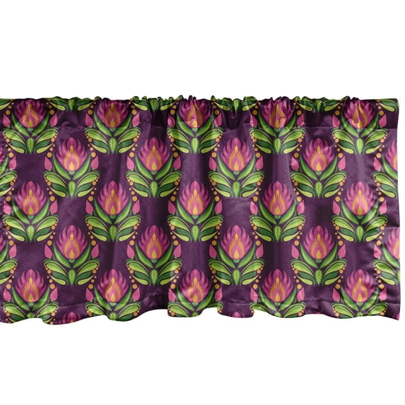 Ambesonne Ethnic Window Valance, Floral Art Pattern East European Folkloric Style Vintage Blossoms, Curtain Valance for Kitchen Bedroom Decor with Rod Pocket, 54" X 18", Purple Magenta