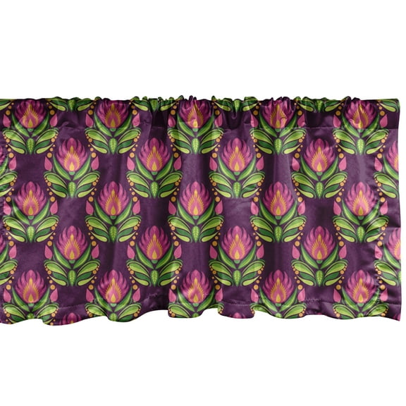Ambesonne Ethnic Window Valance, Floral Art Pattern East European Folkloric Style Vintage Blossoms, Curtain Valance for Kitchen Bedroom Decor with Rod Pocket, 54" X 12", Purple Magenta