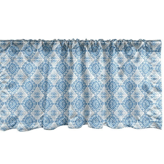 Ambesonne Ethnic Window Valance, Floral Tile, 54" X 18", Sky Blue and White