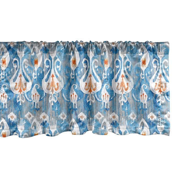 Ambesonne Ethnic Window Valance, Folk Art Ikat Pattern Floral, 42" x 12", Sky Blue Orange and White