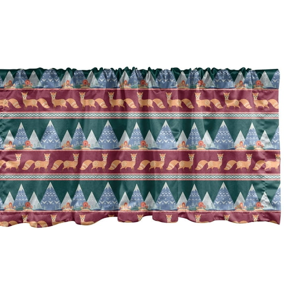 Ambesonne Ethnic Window Valance, Folk Inspired Design Mountains Trees Fox Patterns Ornamental Illustration, Curtain Valance for Kitchen Bedroom Decor with Rod Pocket, 54" X 18", Multicolor