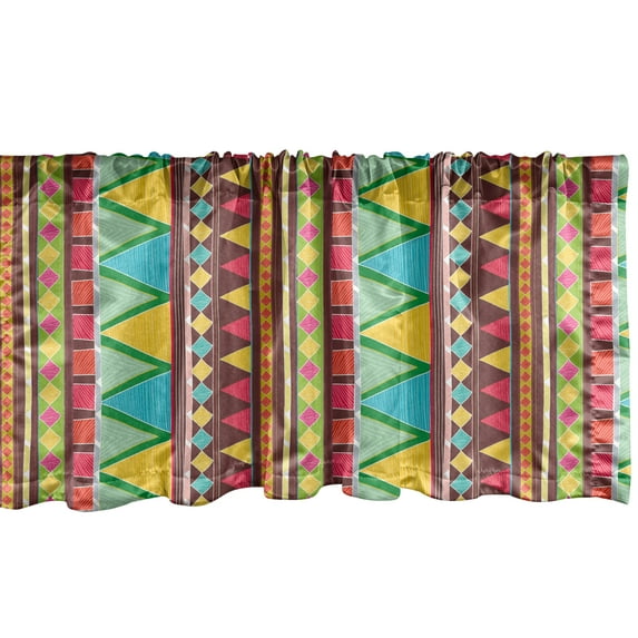 Ambesonne Ethnic Window Valance, Geometric Pattern with Vertical Stripes and Zigzags Colorful Doodle Art Style, Curtain Valance for Kitchen Bedroom Decor with Rod Pocket, 54" X 12", Multicolor