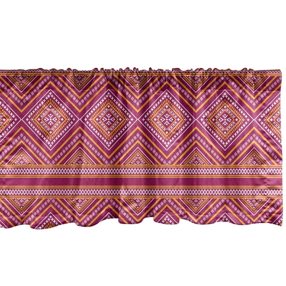 Ambesonne Ethnic Window Valance, Geometrical Bi-color Folk, 42" x 12", Dark Magenta Marigold