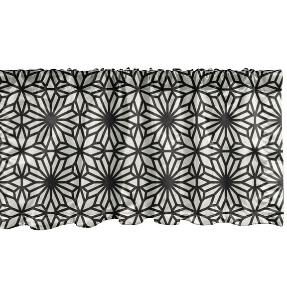 Ambesonne Ethnic Window Valance, Geometrical Design with Moroccan Star Motifs Ornate Mandala, Curtain Valance for Kitchen Bedroom Decor with Rod Pocket, 54" X 12", Black and Off White