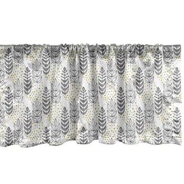 Ambesonne Ethnic Window Valance, Hand Drawn Style Herbs Leaves in Style with Dots, Curtain Valance for Kitchen Bedroom Decor with Rod Pocket, 54" X 18", Khaki Grey and White