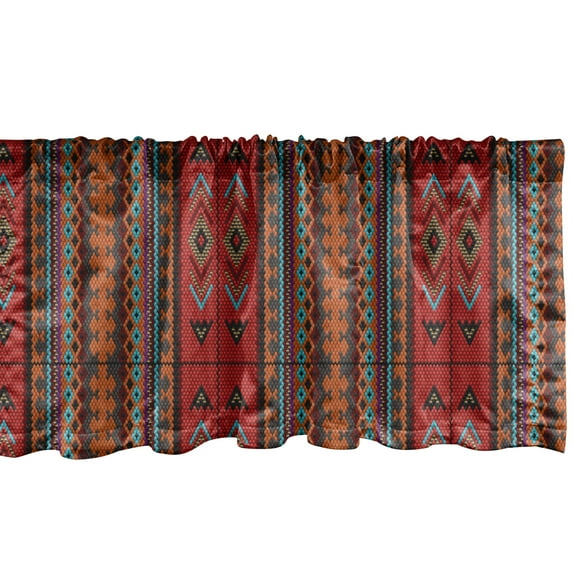 Ambesonne Ethnic Window Valance, Handmade Geometric Pattern, 54" X 18", Burgundy and Dark Orange