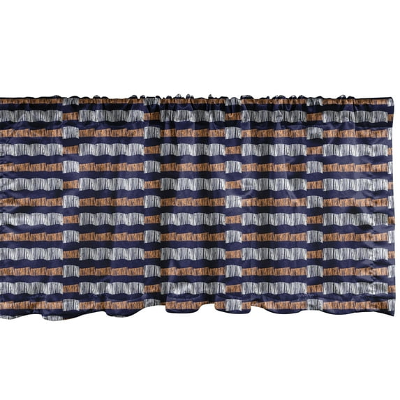 Ambesonne Ethnic Window Valance, Horizontal Irregular Stripes, 54" X 18", Indigo Ginger White