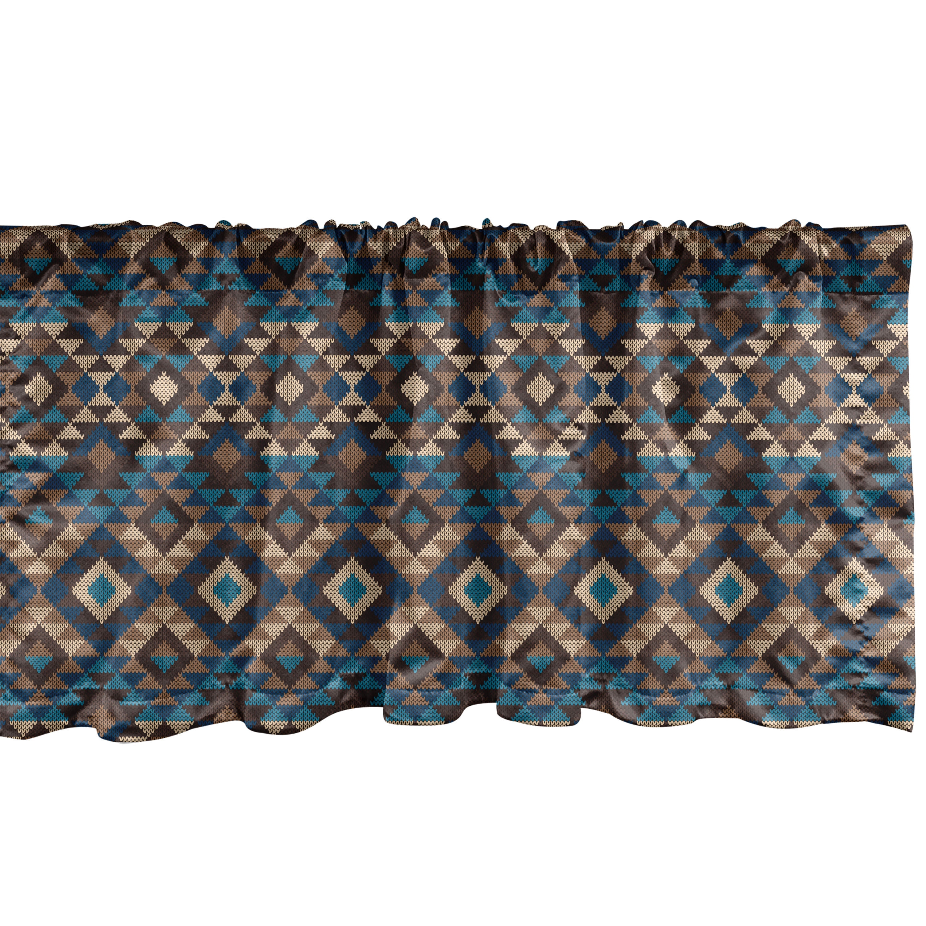 Geometric Brown and Dark Blue Sateen Window Valance