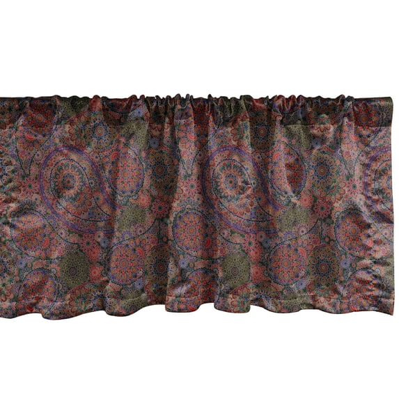 Ambesonne Ethnic Window Valance, Leaves with Details South Oriental Inspired Paisley Retro Artwork, Curtain Valance for Kitchen Bedroom Decor with Rod Pocket, 54" X 18", Burgundy Green