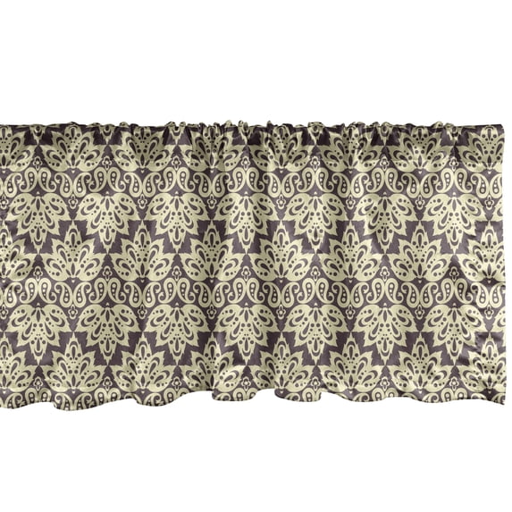 Ambesonne Ethnic Window Valance, Leaves and Paisley Motifs, 42" x 18", Eggplant Pale Yellow