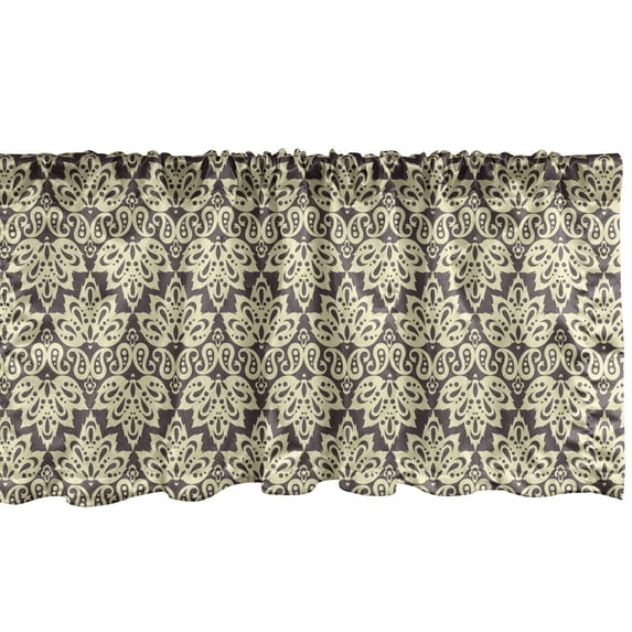 Ambesonne Ethnic Window Valance, Leaves and Paisley Motifs, 54" X 18", Eggplant Pale Yellow