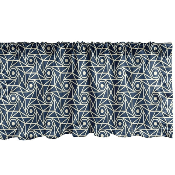 Ambesonne Ethnic Window Valance, Linear Shapes Hexagons Art, 54" X 18", Night Blue and Pale Yellow