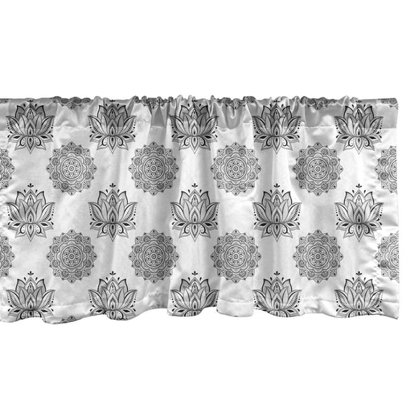 Ambesonne Ethnic Window Valance, Mandala Like Lotus Flower, 54" X 12", Charcoal Grey White