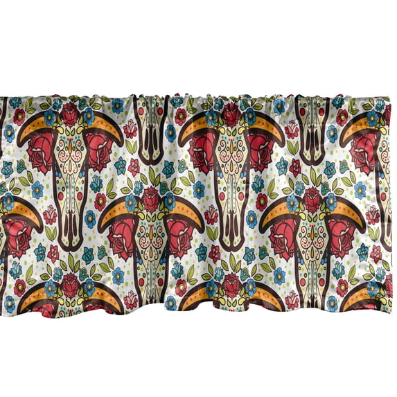 Ambesonne Ethnic Window Valance, Mexican Folk Animal Skull, 54" X 18", Multicolor