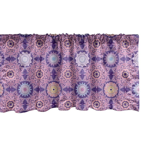 Ambesonne Ethnic Window Valance, Oriental Feminine Flourishes, 54" X 18", Indigo and Multicolor