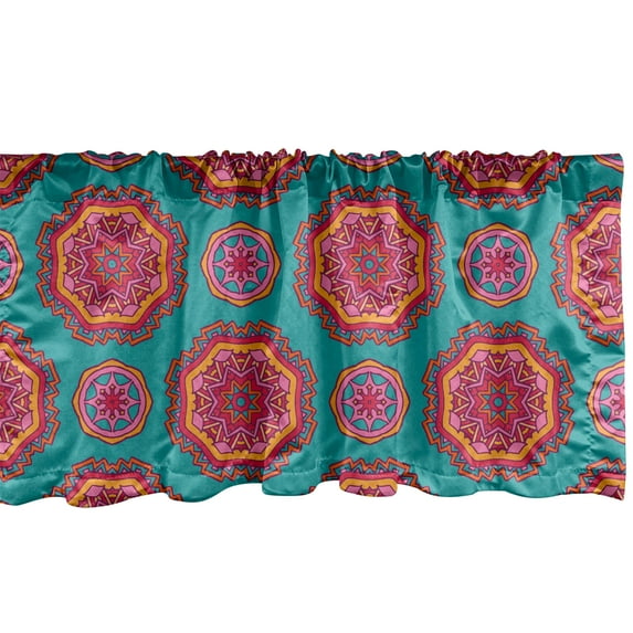 Ambesonne Ethnic Window Valance, Oriental Mandala Like Motifs, 42" x 18", Teal Orange and Magenta