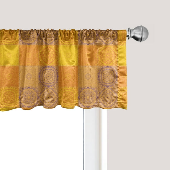 Ambesonne Ethnic Window Valance, Oriental Patchwork Tiles, 54" X 12", Orange Violet