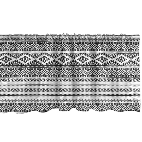 Ambesonne Ethnic Window Valance, Oriental Tribal Moroccan, 54" X 12", Charcoal Grey White