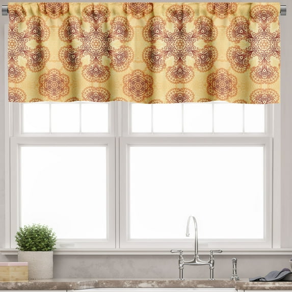 Ambesonne Ethnic Window Valance, Oriental Vintage Ornaments, 54" X 18", Dark Orange Apricot