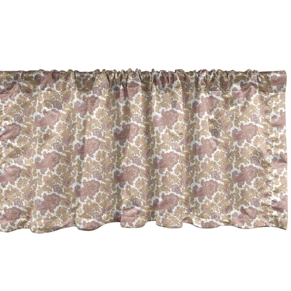 Ambesonne Ethnic Window Valance, Paisley Inspired Composition, 54" X 12", Coral Pastel Brown