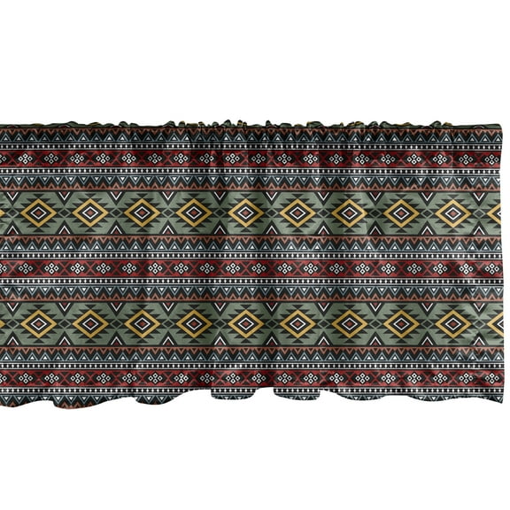 Ambesonne Ethnic Window Valance, Pattern with Primitive Geometric Old Mexican Folk Effects, Curtain Valance for Kitchen Bedroom Decor with Rod Pocket, 54" X 12", Multicolor