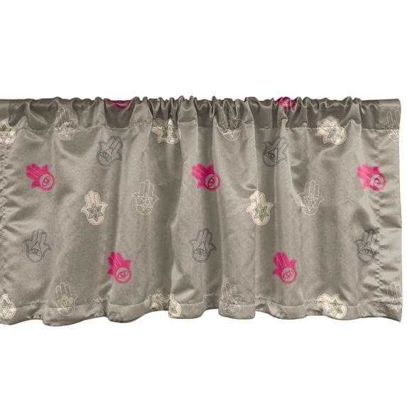 Ambesonne Ethnic Window Valance, Pattern of Hamsa Kabbalah, 42" x 12", Dark Tan Champagne