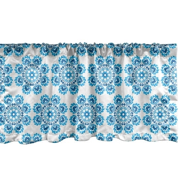 Ambesonne Ethnic Window Valance, Polish Flower Pattern, 54" X 18", Blue and Dark Blue