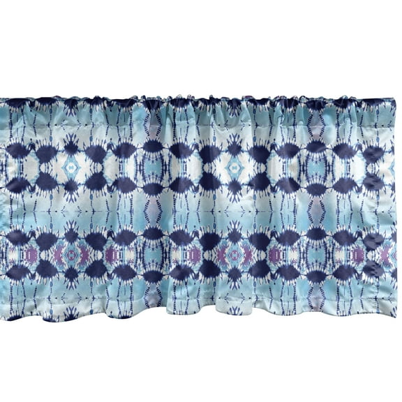 Ambesonne Ethnic Window Valance, Psychedelic Batik Blue, 42" x 12", Pale Blue Navy Blue