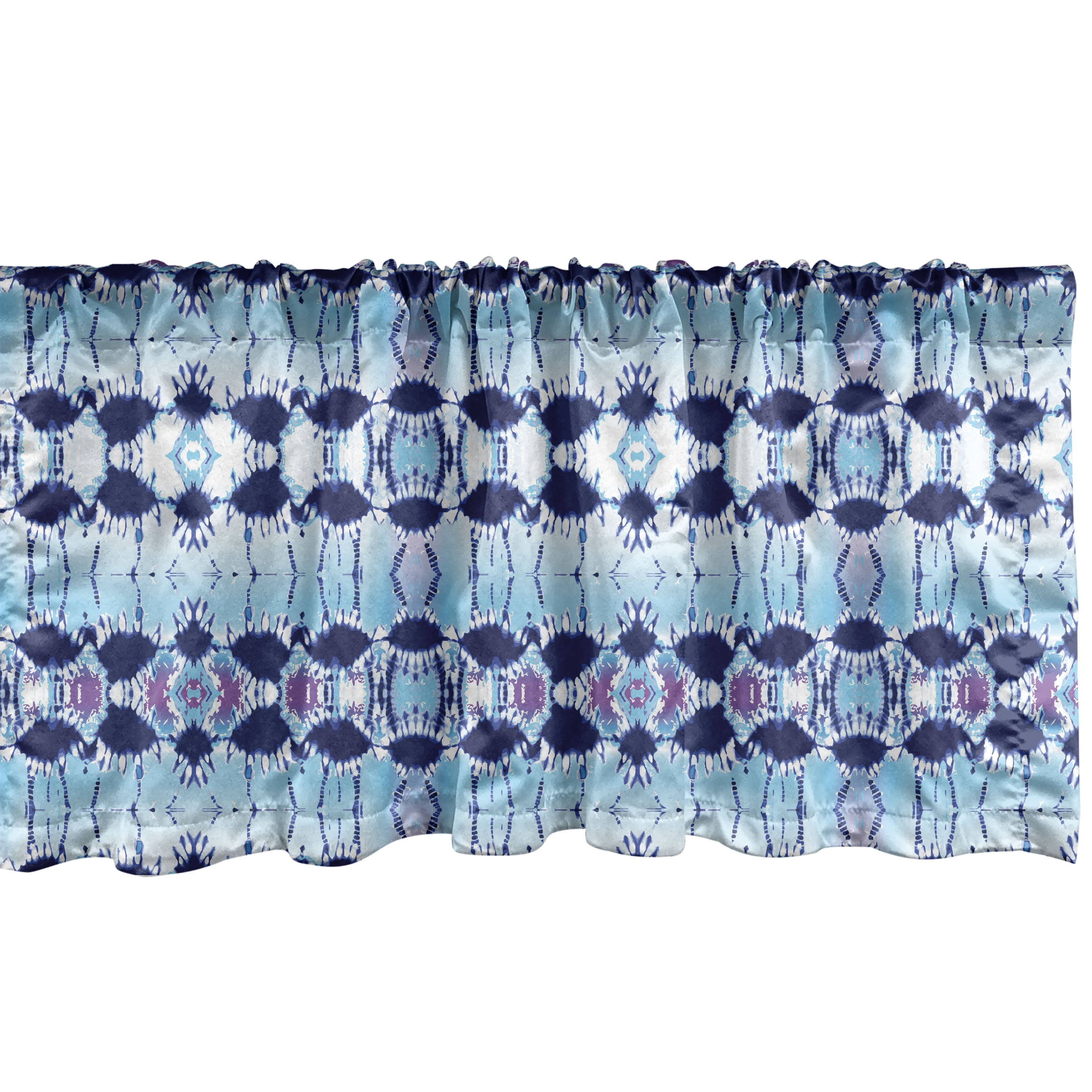 Pale Blue Navy Blue Sateen Rod Pocket Window Valance