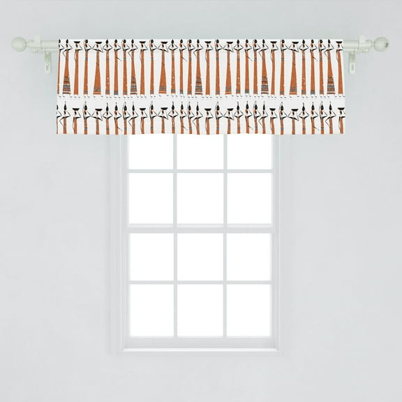 Ambesonne Ethnic Window Valance, Repeating Folkloric Pattern with Women with Jugs, Curtain Valance for Kitchen Bedroom Decor with Rod Pocket, 54" X 18", Orange Grey