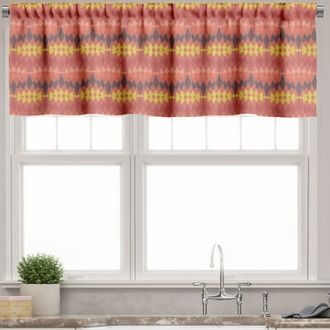 Ambesonne Ethnic Window Valance, Rhombuses Triangular Shapes, 54" X 12", Coral Yellow and Grey