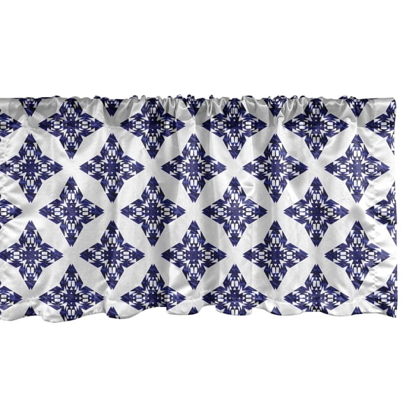 Ambesonne Ethnic Window Valance, Rococo Victorian Star Forms, 42" x 12", Indigo and White