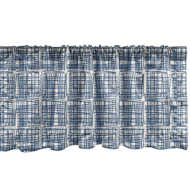 Ambesonne Ethnic Window Valance, Striped Hippie Tile, 54" X 18", Navy Blue and Cream