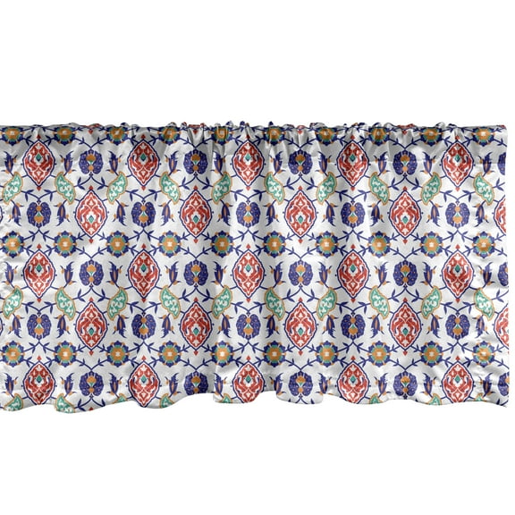 Ambesonne Ethnic Window Valance, Traditional Middle Eastern Pattern with Floral Elements Timeless Motifs, Curtain Valance for Kitchen Bedroom Decor with Rod Pocket, 54" X 18", Multicolor
