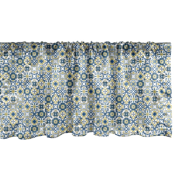 Ambesonne Ethnic Window Valance, Traditional Moroccan, 54" X 12", Blue Yellow White
