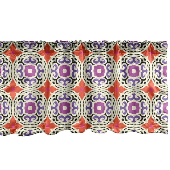 Ambesonne Ethnic Window Valance, Traditional Pattern of Kazakh and Turkish Motifs and 4 Petal Flower Print, Curtain Valance for Kitchen Bedroom Decor with Rod Pocket, 54" X 18", Multicolor