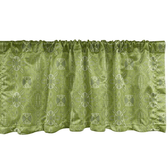 Ambesonne Ethnic Window Valance, Tribal Vibes Abstract Print, 42" x 12", Lime Green Khaki and Grey