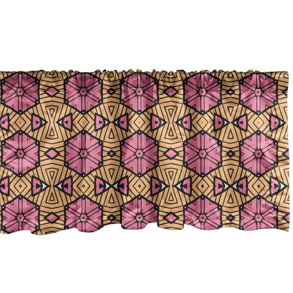 Ambesonne Ethnic Window Valance, Vintage Colored Geometric Abstract Motifs Pattern Folk Tile, Curtain Valance for Kitchen Bedroom Decor with Rod Pocket, 54" X 12", Pink Pale Orange