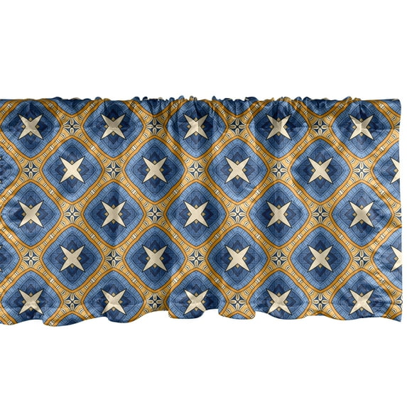 Ambesonne Ethnic Window Valance, Vintage Tile Art, 54" X 12", Blue Orange Beige