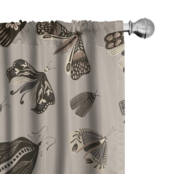 Ambesonne Ethnic Wings Curtains, Floral Butterfly Scene, Pair of 28"x95", Pale Tan Dark Taupe Ecru