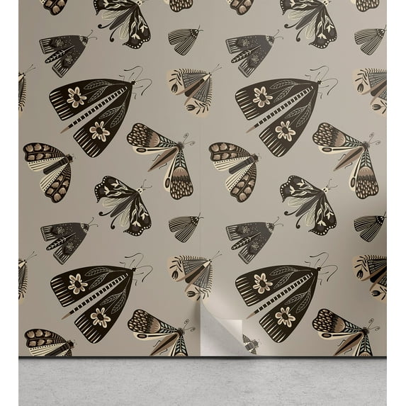 Ambesonne Ethnic Wings Peel & Stick Wallpaper for Home, Floral Butterfly Scene, 13"x36", Pale Tan Dark Taupe Ecru