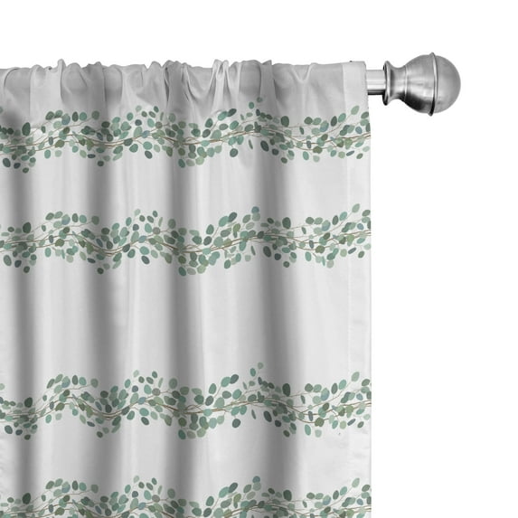 Ambesonne Eucalyptus Window Curtains, Horizontal Garden Leaves, Each 28" W x 95" L, Pale Reseda Green and White