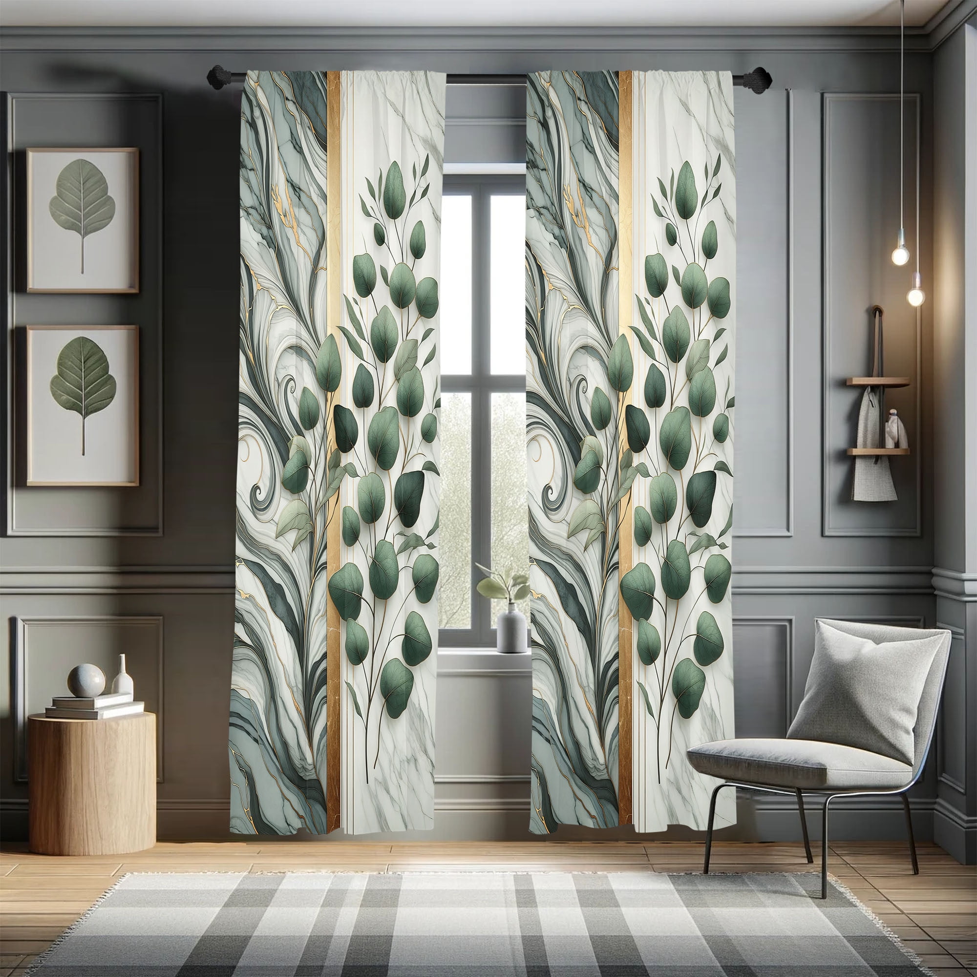 Ambesonne Ambesonne Eucalyptus Curtains 2 Panel Grey Teal and Sage Green (Set of 2)
