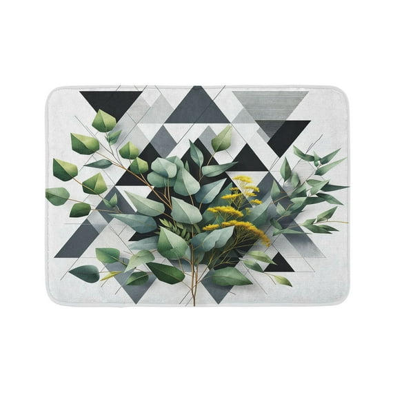Ambesonne Eucalyptus Leaves Bath Mat, Meadow Bouquet, 30.2" x 20", Dark Blue Grey and Green