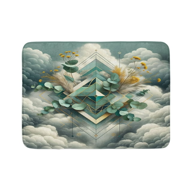 Ambesonne Eucalyptus Leaves Bath Mat, Rhombus Clouds, 30.2" x 20", Grey Teal Earth Yellow