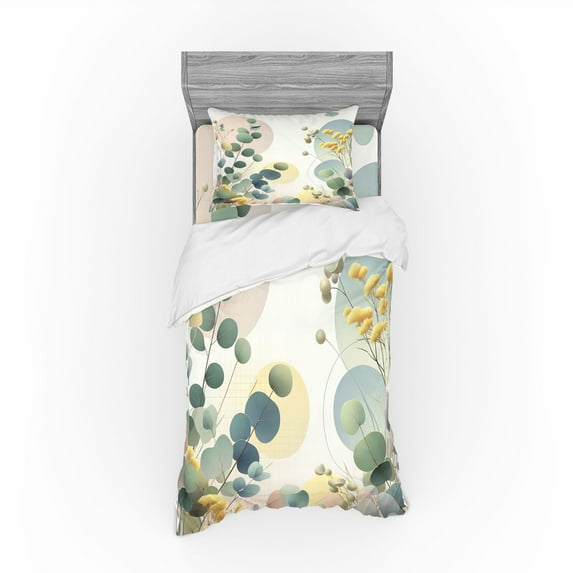 Ambesonne Eucalyptus Leaves Bedding Set 3 Pcs, Pastel Meadow, Twin, Laurel Green Blue Cream