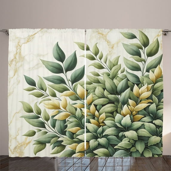 Ambesonne Eucalyptus Leaves Curtains 2 Panel Set, Bold Branches, 108" x 90", Laurel Green Eggshell